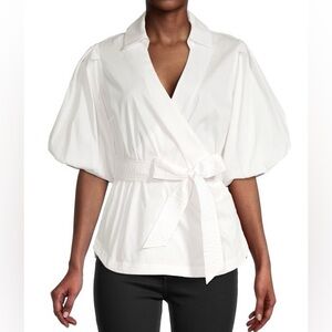Elie Tahari White Wrap Blouse with Collar